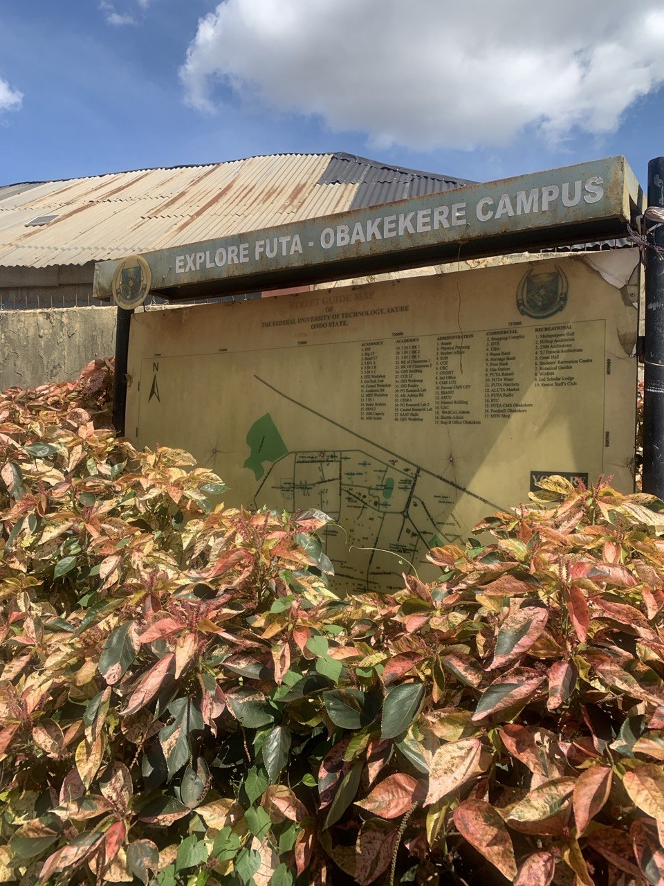 Physical campus map signpost at Obakekere campus