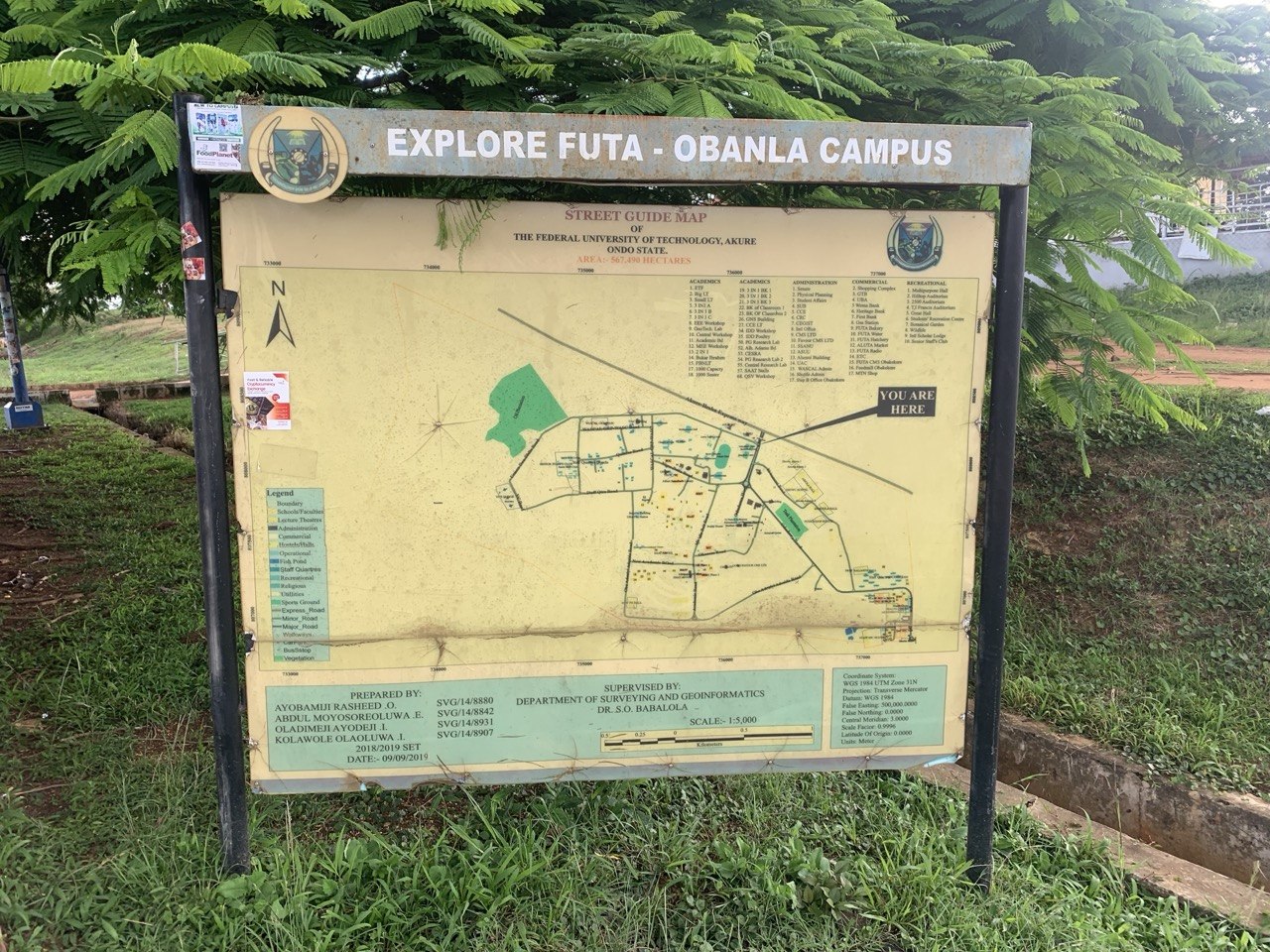 Physical campus map signpost at Obanla campus